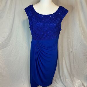 Connected Blue Floral Faux Wrap Lace Sequin Sleeveless Midi Dress Womens NWOT